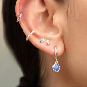 Monica Vinader Sterling Silver Siren Mini‎ Kyanite Nugget Huggie Earrings, NWT